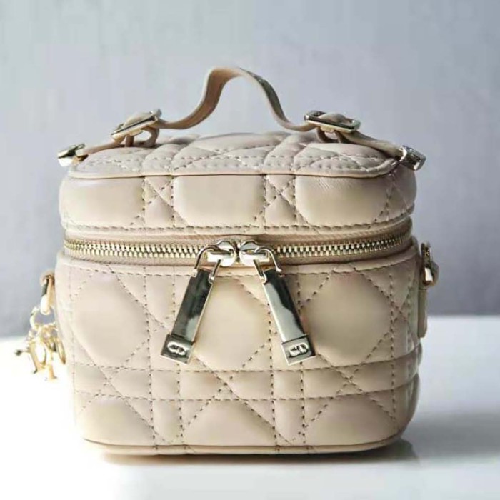 Dior Women Micro Lady Dior Vanity Case Cannage Lambskin-Beige