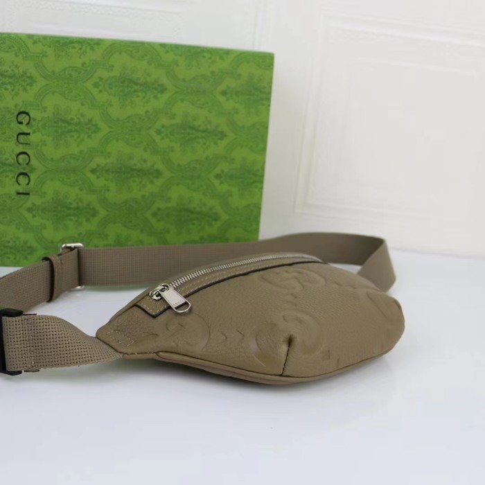 Gucci Unisex Jumbo GG Small Belt Bag Dark Green Leather Zip Closure