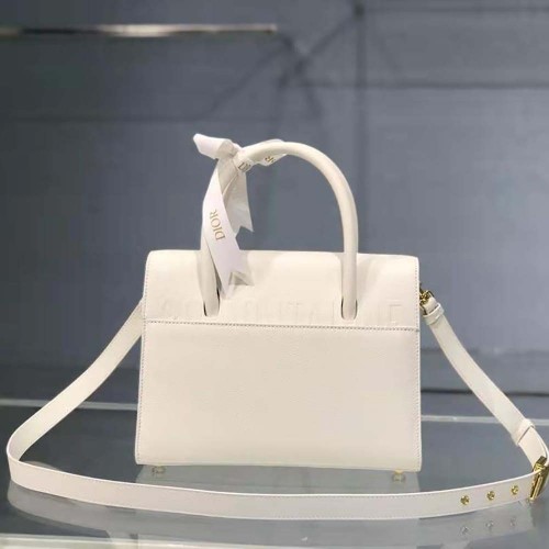 Dior Women Medium ST Honore Tote Latte Grained Calfskin-White