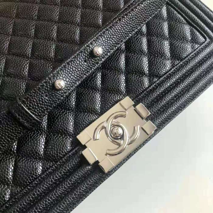 Chanel Women Large Boy Chanel Handbag in Calfskin Leather-Black