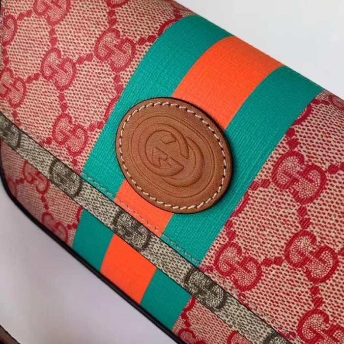 Gucci Unisex GG Top Handle Mini Bag Web Pink GG Supreme Canvas