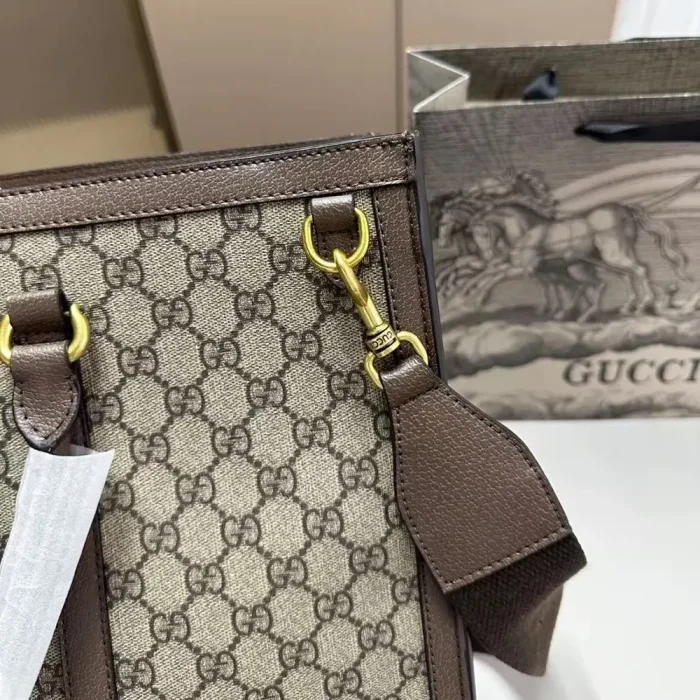 Gucci GG Unisex GG Supreme Monogram Textured Dollar Calfskin Web Large Ophidia Tote Bag