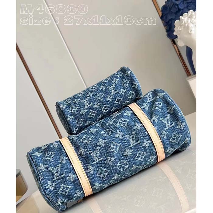 Louis Vuitton LV Unisex Papillon Denim Blue GOTS Monogram Denim Canvas Natural Cowhide Leather