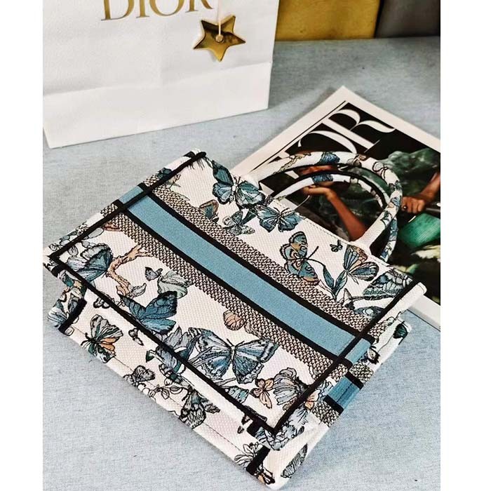 Dior CD Women Large Dior Book Tote White Blue Toile De Jouy Mexico Embroidery