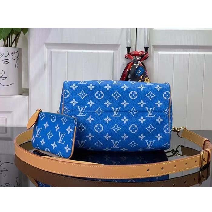 Louis Vuitton LV Unisex Speedy P9 Bandoulière 25 Blue Soft Calfskin Natural Cowhide-Leather