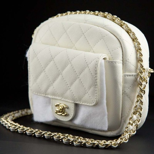 Chanel Women Vanity Case in Grained Calfskin Leather-White