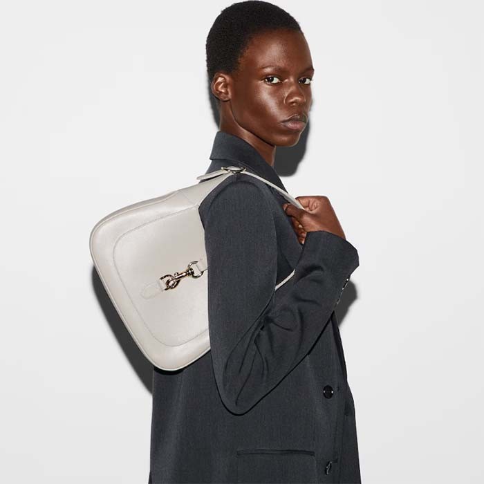 Gucci Women GG Jackie Small Shoulder Bag White Leather Hook Closure