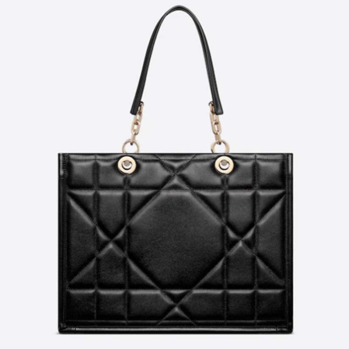 Dior Women CD Medium Dior Essential Tote Bag Black Archicannage Calfskin