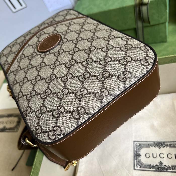 Gucci Unisex Sling Backpack Interlocking G Beige Ebony GG Supreme Canvas