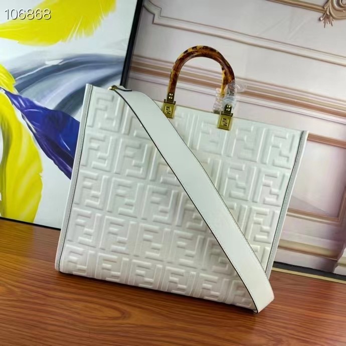 Fendi Women FF Sunshine Medium White Leather Shopper