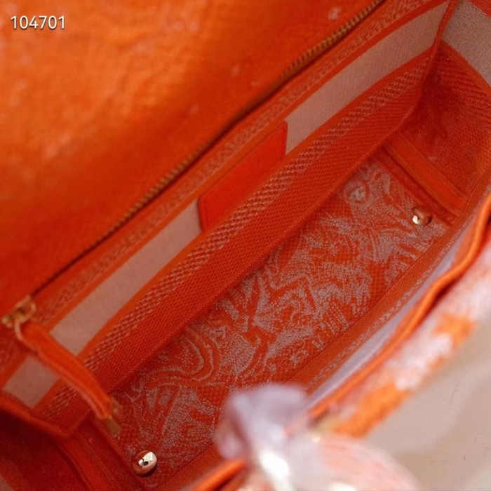 Dior Women Medium Lady D-Lite Bag Fluorescent Orange Toile De Jouy Reverse Embroidery