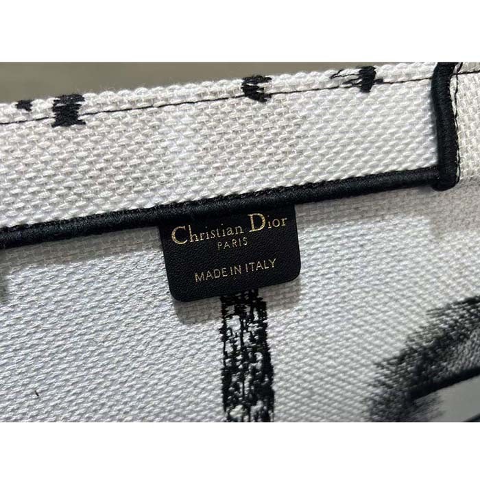 Dior Women CD Medium Dior Book Tote White Black Paris Embroidery