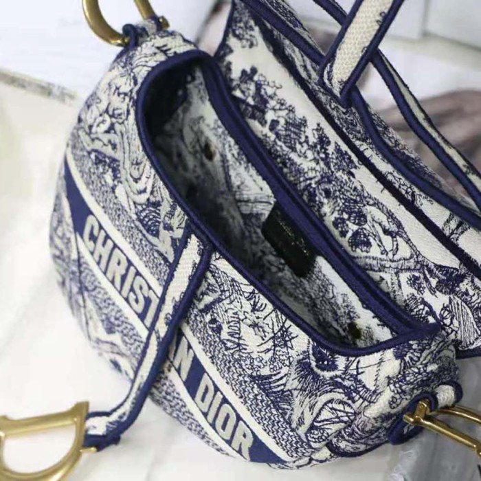 Dior Women Saddle Bag Blue Toile De Jouy Embroidery