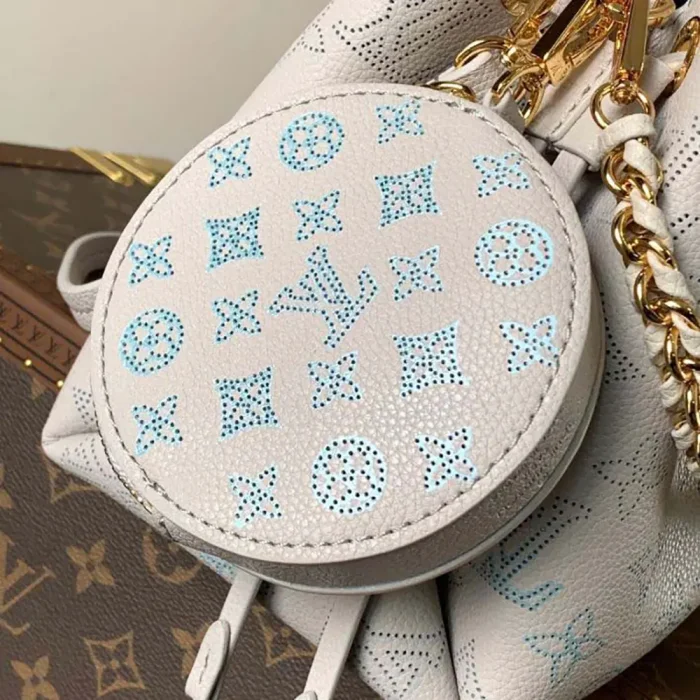 Louis Vuitton LV Women Bella Bucket Bag in Mahina Calfskin Leather-Brume Gray M12125