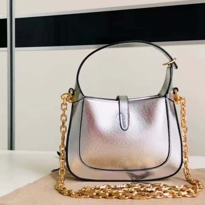 Gucci Women Jackie 1961 Lamé Mini Bag Silver Lamé Leather