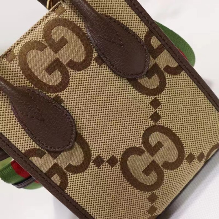 Gucci Unisex Jumbo GG Mini Tote Bag Camel Ebony Canvas