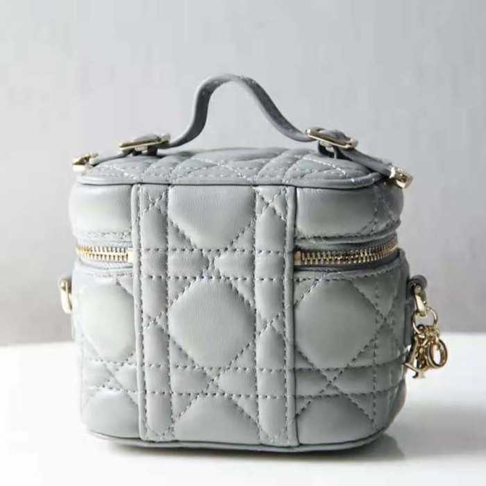 Dior Women Micro Lady Dior Vanity Case Cannage Lambskin-Grey