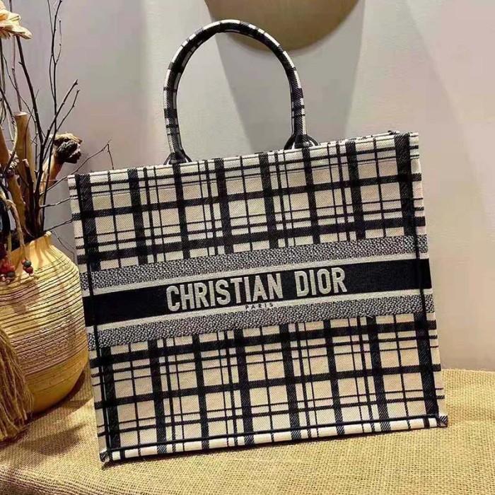 Dior Women Dior Book Tote Blue Check'n'Dior Embroidery