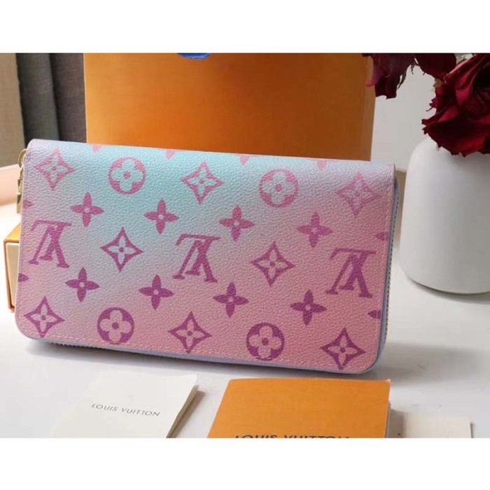 Louis Vuitton LV Unisex Zippy Wallet Sunrise Pastel Monogram Coated Canvas Cowhide