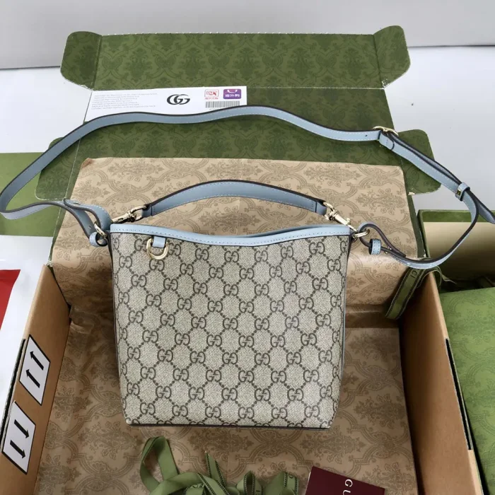 Gucci Women GG Emblem Small Bucket Bag-Light Blue 815118