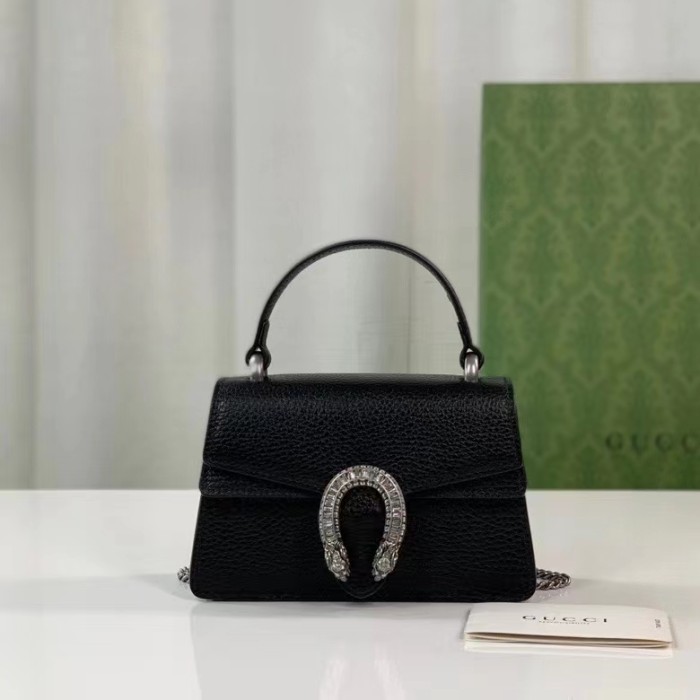Gucci GG Women Dionysus Mini Top Handle Bag Black Crystal Hardware Tiger Head Closure