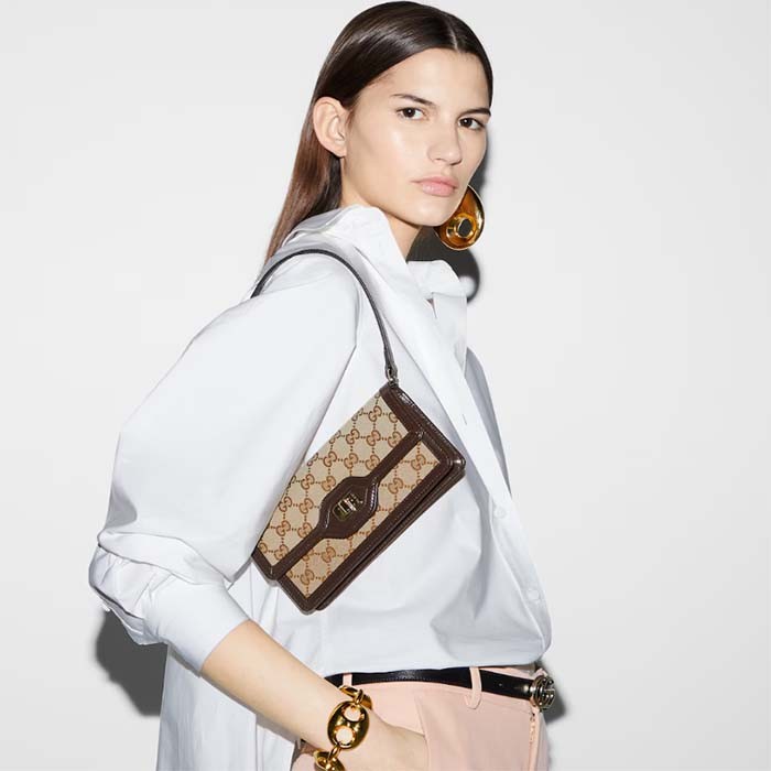 Gucci Unisex Luce Mini Shoulder Bag Beige Ebony Original GG Canvas