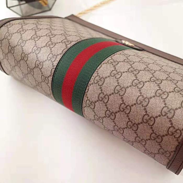 Gucci GG Women Ophidia Medium Shoulder Bag in Beige/Ebony GG Supreme Canvas