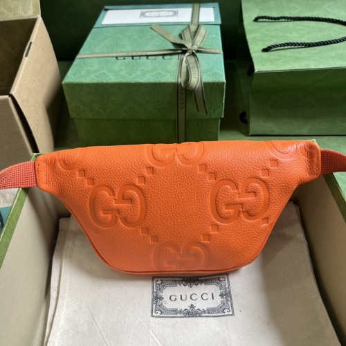 Gucci Unisex Jumbo GG Small Belt Bag Orange Leather Zip Closure