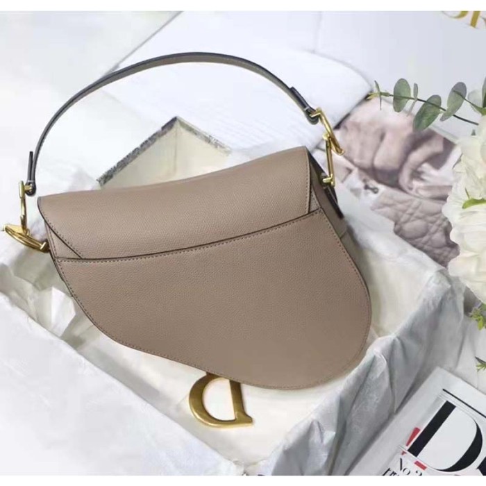 Dior Women Saddle Bag Warm Taupe Grained Calfskin