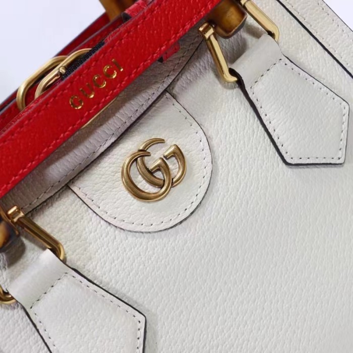 Gucci GG Women Diana Mini Tote Bag White Leather Double G