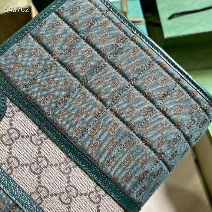 Gucci Unisex Mini GG Canvas Pouch Green Quilted Beige Ebony Supreme