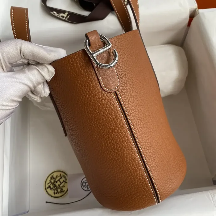 Hermes Women In the Loop 18 Handbag Clemence Leather-Brown/Silver