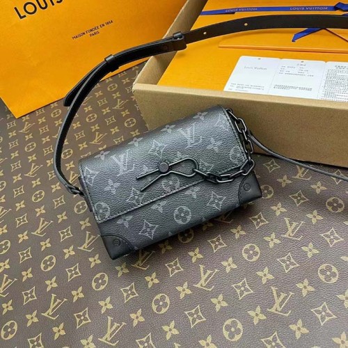 Louis Vuitton LV Unisex Steamer Wearable Wallet Black Monogram Eclipse Coated Canvas Cowhide Leather