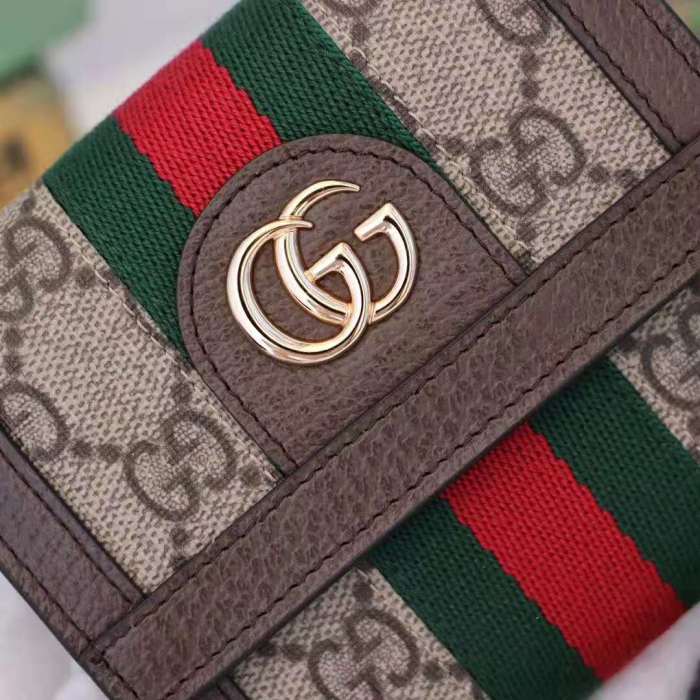 Gucci GG Unisex Ophidia GG French Flap Wallet in Beige/Ebony GG Supreme Canvas