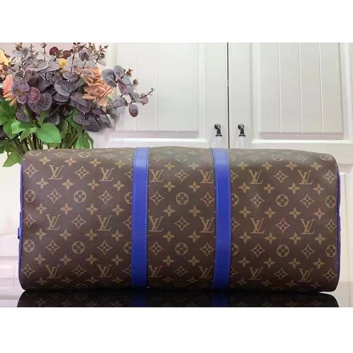 Louis Vuitton LV Unisex Keepall Bandoulière 50 Blue Monogram Macassar Coated Canvas