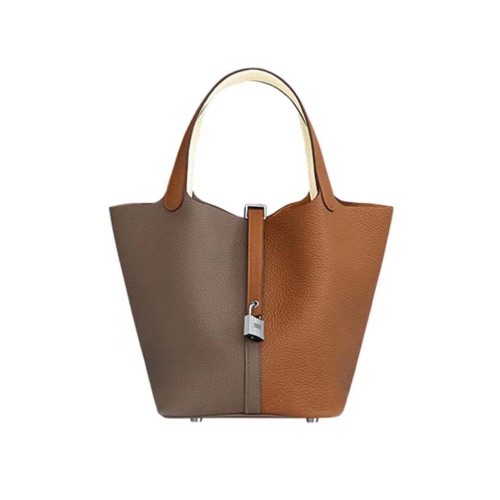 Hermes Women Picotin Lock 22cm in Cowhide leather-Brown Coffee