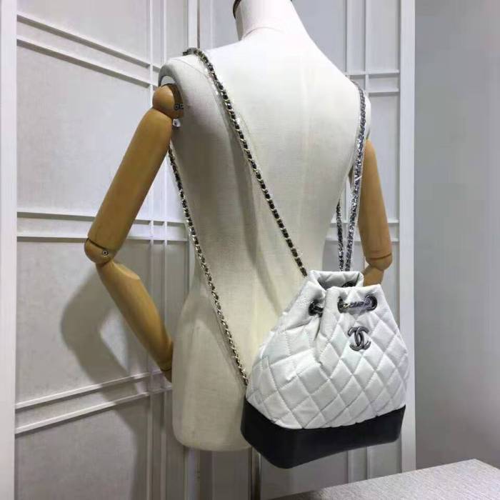 Chanel Women Chanel's Gabrielle 17 Small Hobo Bag in Calfskin Leather-Black and White