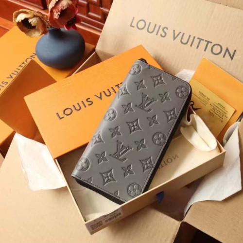 Louis Vuitton LV Unisex Zippy Wallet Galet Gray Mahina Perforated Calf Leather