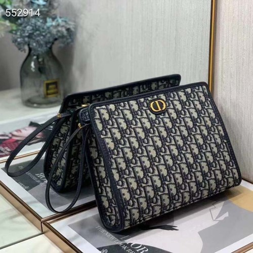 Dior Unisex CD Medium 30 Montaigne Pouch Blue Dior Oblique Jacquard