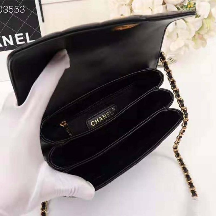Chanel Women Organ Bag with Top Handle in Embossed Calfskin Leather-Black