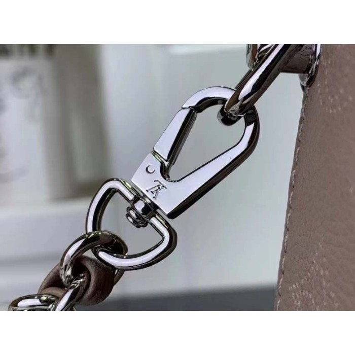 Louis Vuitton LV Unisex Why Knot MM Handbag Galet Beige Perforated Mahina Calf Leather