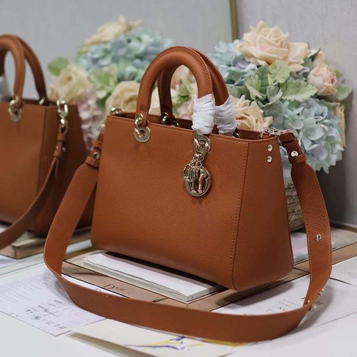 Dior Women CD Medium Lady D-Sire My ABCDior Bag Dark Brandy Bull Leather