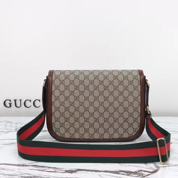 Gucci Unisex Gucci Horsebit 1955 Crossbody Bag Beige Ebony GG Supreme Canvas Brown Leather