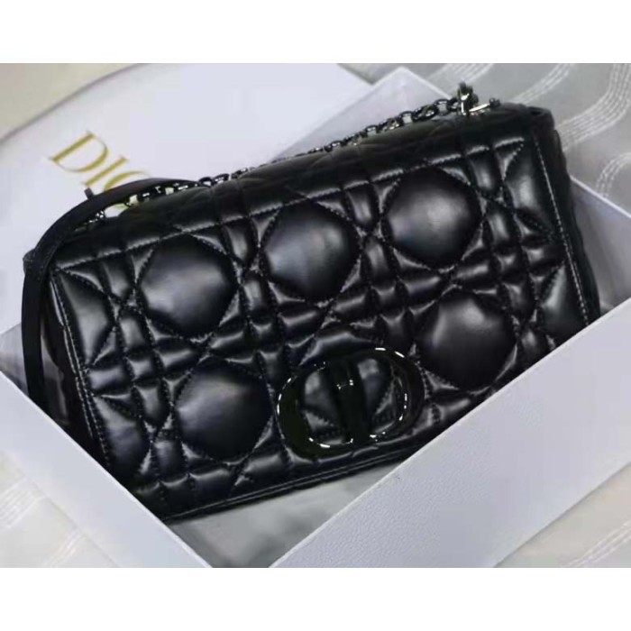 Dior Women CD Large Dior Caro Bag Black Quilted Macrocannage Calfskin