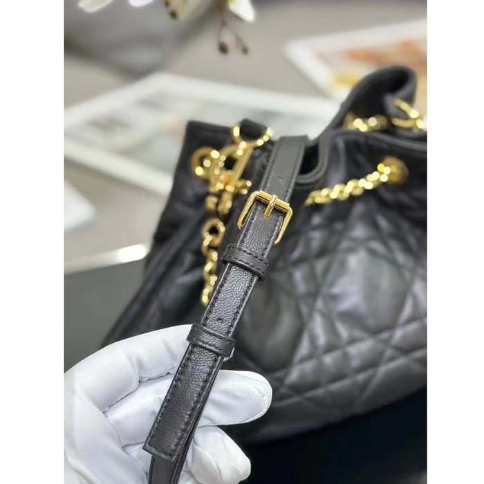 Dior Women CD Medium Ammi Bag Black Supple Macrocannage Lambskin