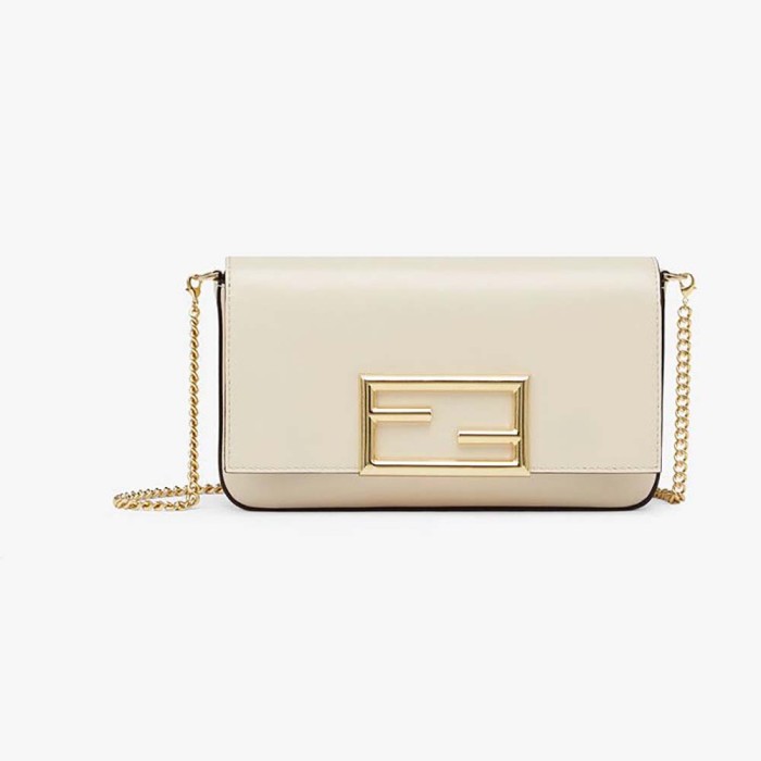 Fendi Women Wallet on Chain with Pouches Leather Mini-Bag-White