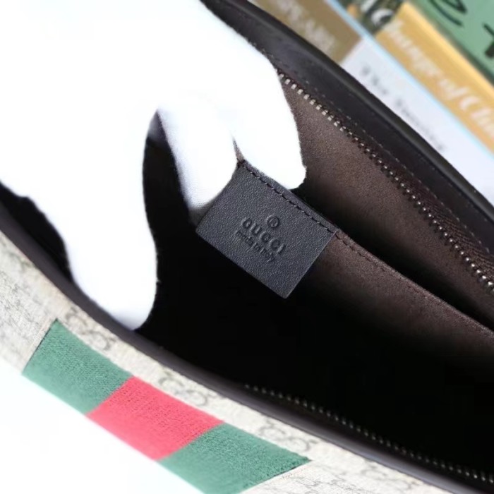 Gucci Unisex GG Supreme Web Pouch GG Supreme Canvas Green Red Web