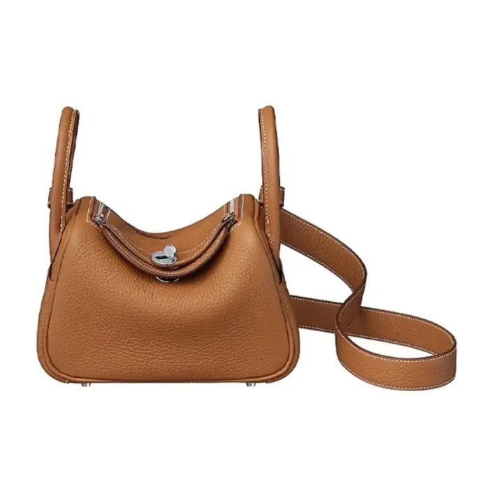 Hermes Women Lindy Mini 19 in Clemence Leather-Brown/Silver
