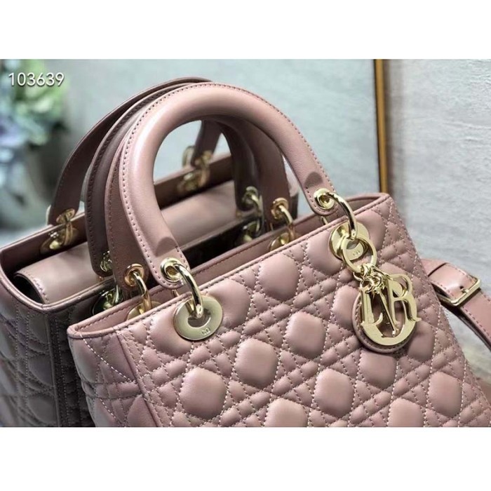 Dior Women CD Medium Lady Dior Bag Blush Cannage Lambskin