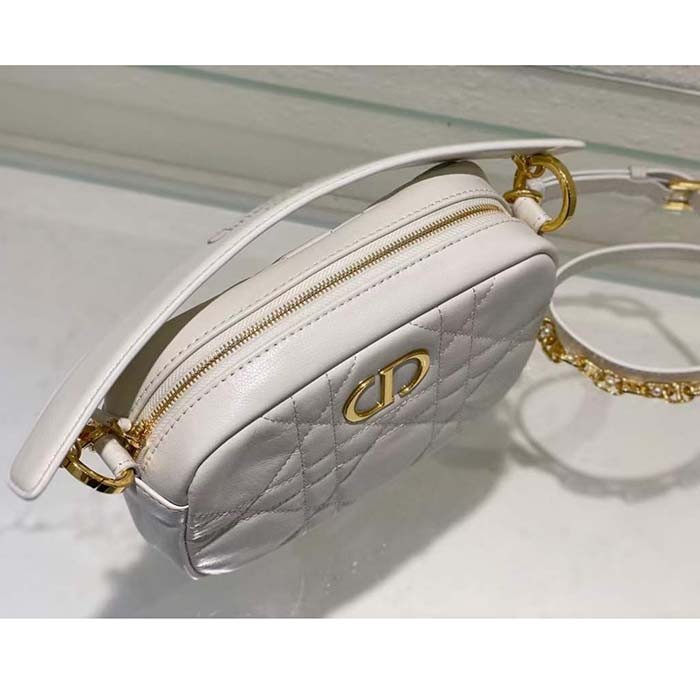 Dior Women Small Dior Caro Top Handle Camera Bag Latte Macrocannage Calfskin